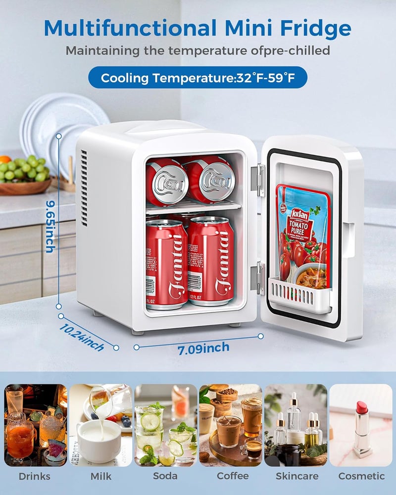 Electactic 4L/6 Cans Mini Fridge, Portable Compact Refrigerator, Small Skin Care Fridge, Food and Drinks, Small Cooler for Bedroom, Dorm, Car, Office, White - Image 2